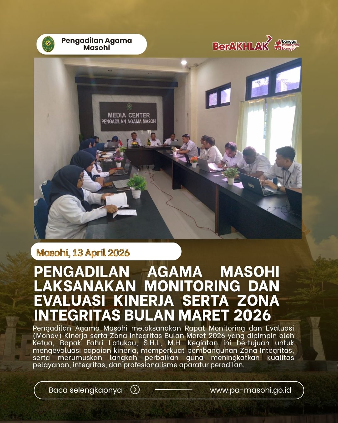 Masohi Senin 13 April 2026 Pengadilan Agama Masohi melaksanakan Rapat Monitoring dan Evaluasi 