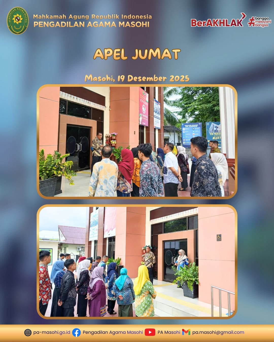 Masohi 19 Desember 2025 Pengadilan Agama Masohi melaksanakan Apel Jumat yang diikuti oleh sel