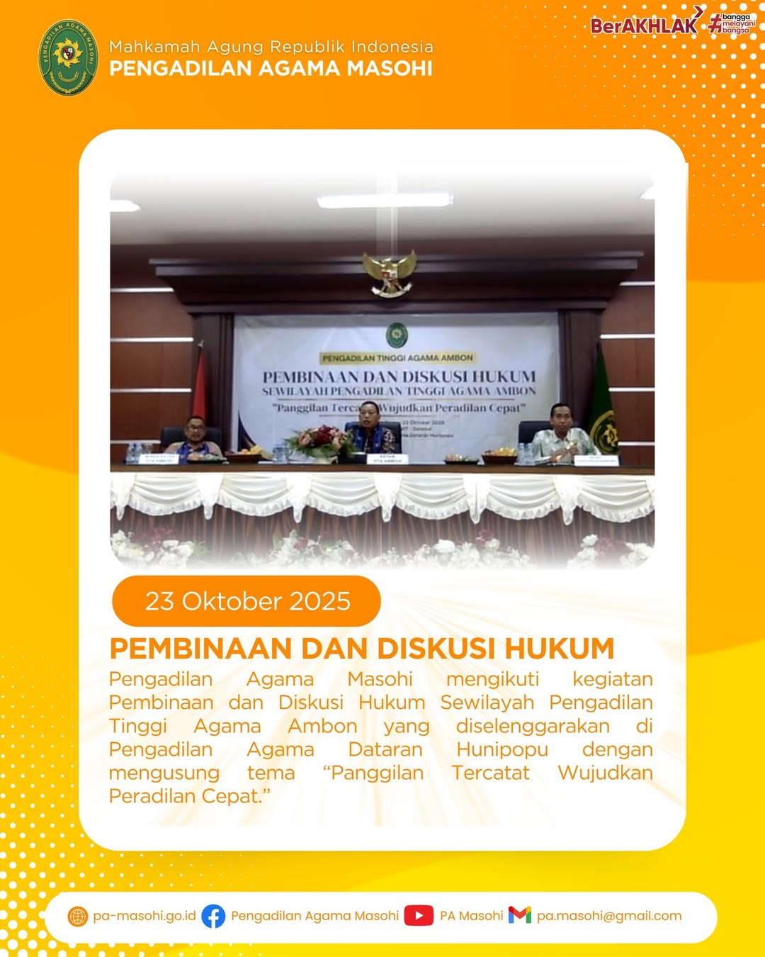 Masohi 23 Oktober 2025 Pengadilan Agama Masohi mengikuti kegiatan Pembinaan dan Diskusi Hukum 1