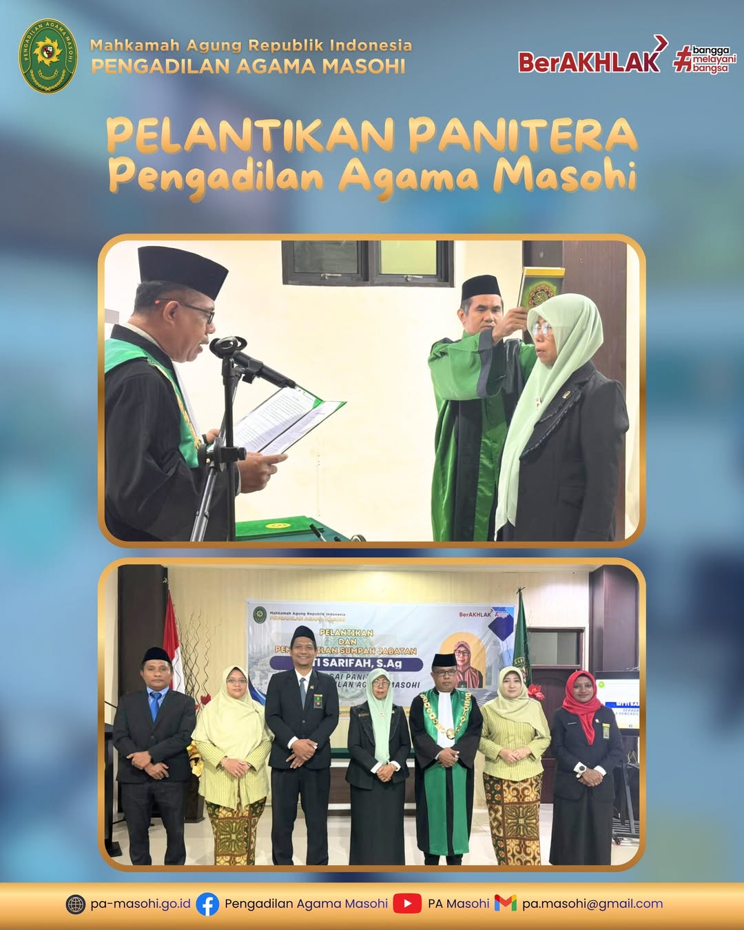 Masohi Pengadilan Agama Masohi menyelenggarakan upacara Pelantikan dan Pengambilan Sumpah Jabat
