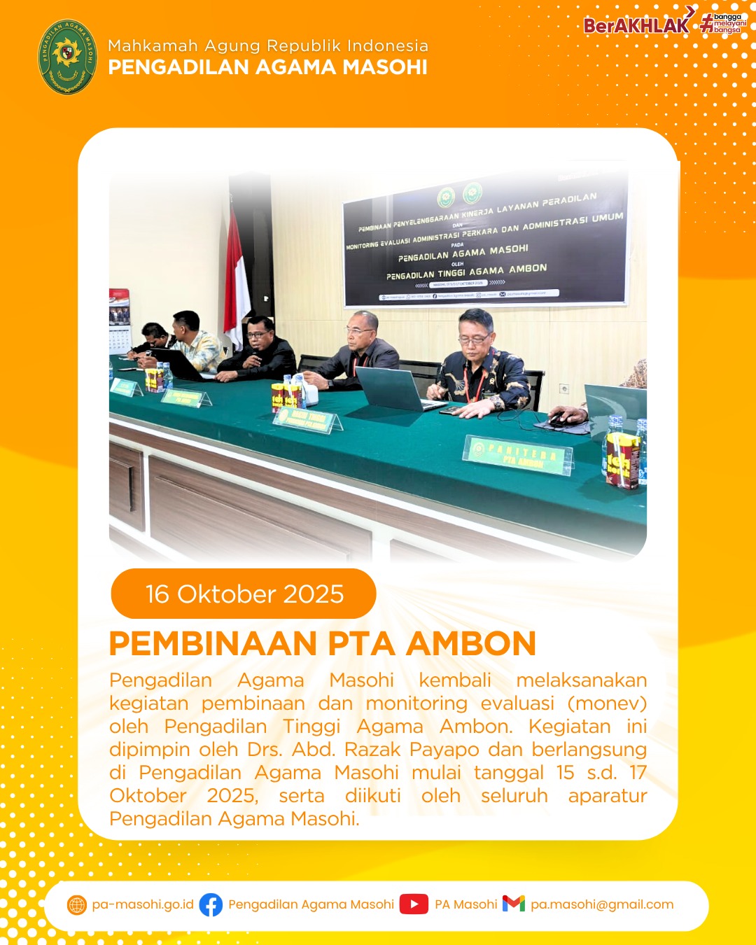 Pengadilan Agama Masohi Terima Kunjungan PTA Ambon dalam Rangka Pembinaan dan Monitoring Evaluas