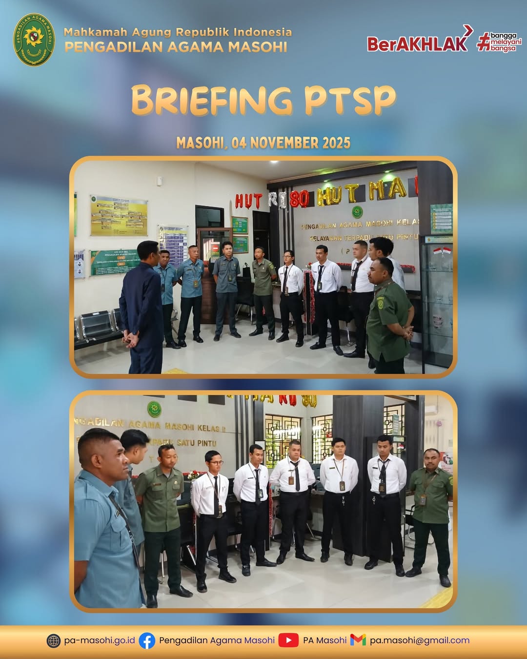 Pengadilan Agama Masohi melaksanakan kegiatan briefing rutin bagi petugas Pelayanan Terpadu Satu