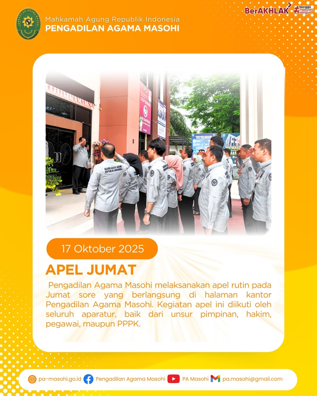 Masohi Jumat 17 Oktober 2025 Pengadilan Agama Masohi melaksanakan apel rutin pada Jumat sore