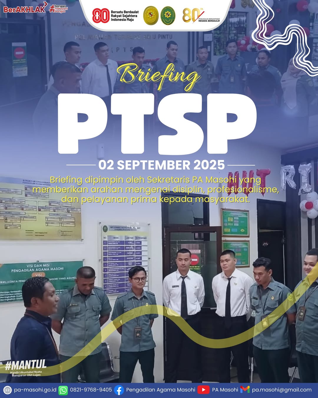 Masohi 02 September 2025 Pengadilan Agama Masohi melaksanakan briefing pagi bagi petugas Pela