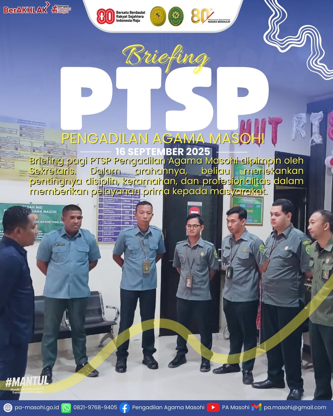 Masohi 16 September 2025 Pengadilan Agama Masohi melaksanakan briefing rutin PTSP yang kali i