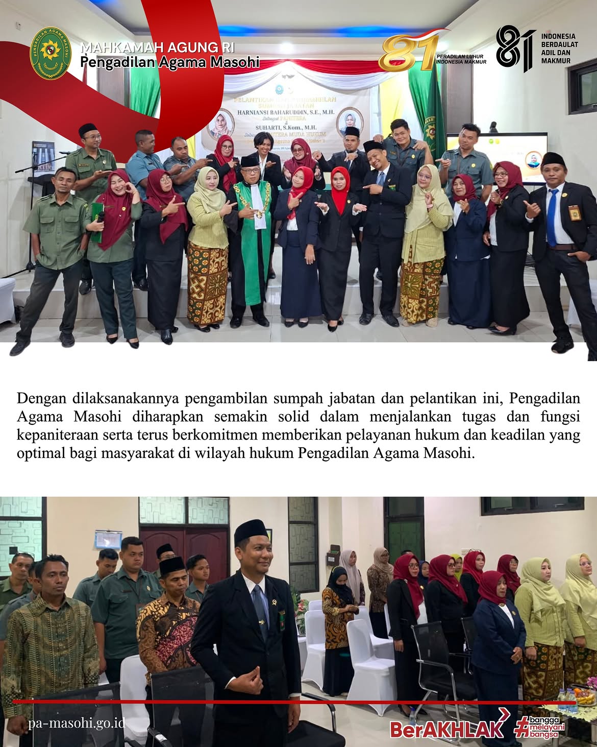 Masohi Pengadilan Agama Masohi Kelas II melaksanakan Pengambilan Sumpah Jabatan dan Pelantikan 2