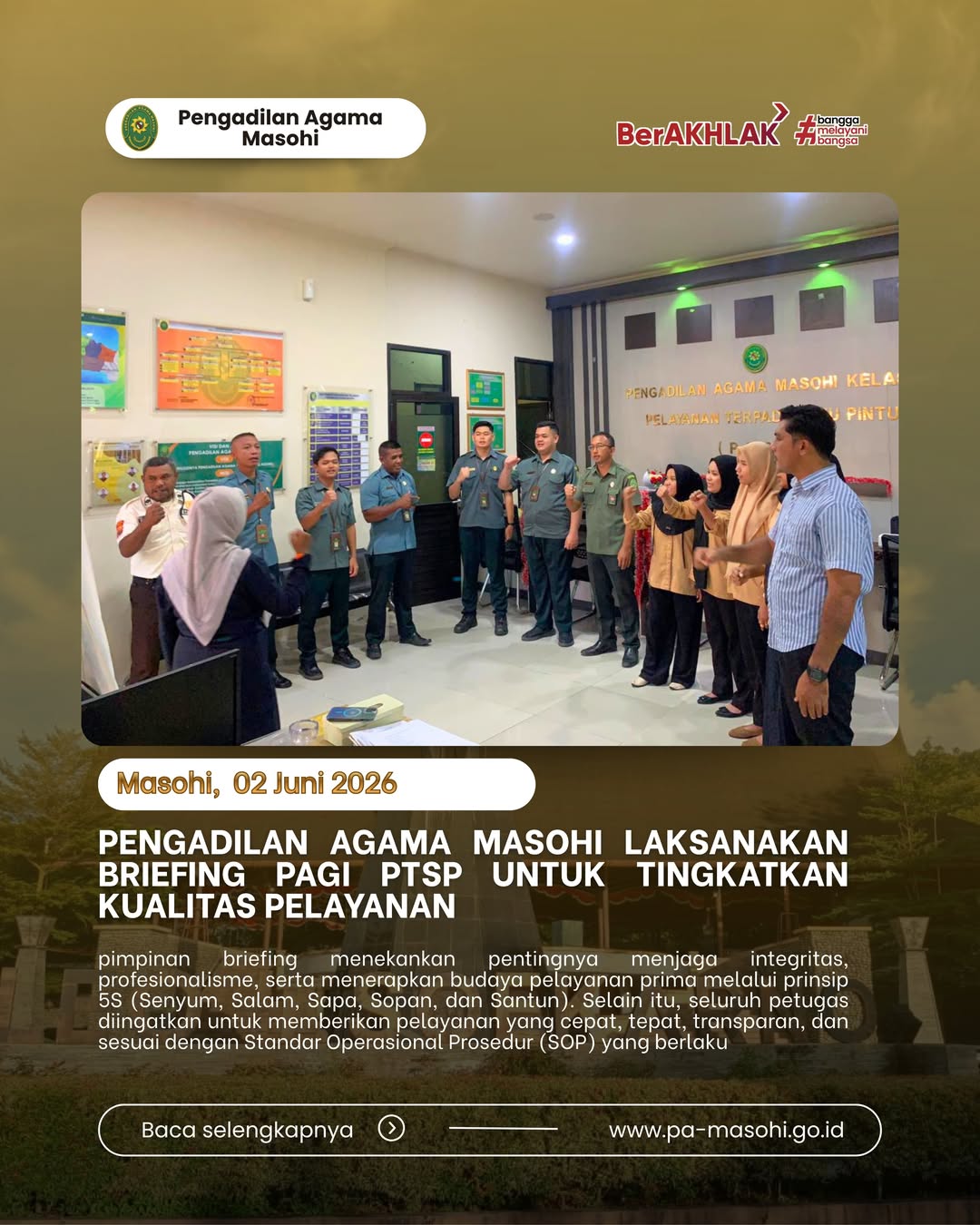 Masohi 02 Juni 2026 Pengadilan Agama Masohi kembali melaksanakan kegiatan briefing pagi bagi 