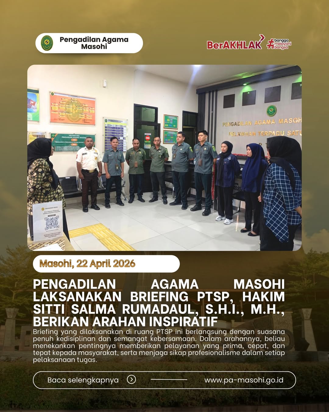 Masohi 22 April 2026 Pengadilan Agama Masohi kembali melaksanakan kegiatan briefing Petugas P