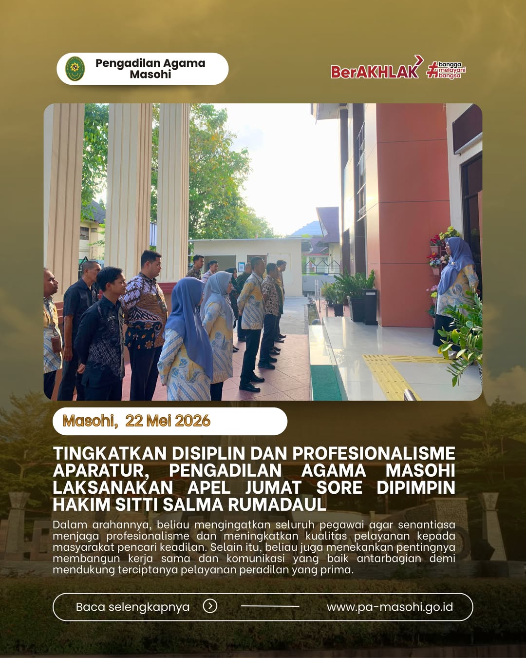 Masohi 22 Mei 2026 Pengadilan Agama Masohi kembali melaksanakan apel Jumat sore yang berlangs