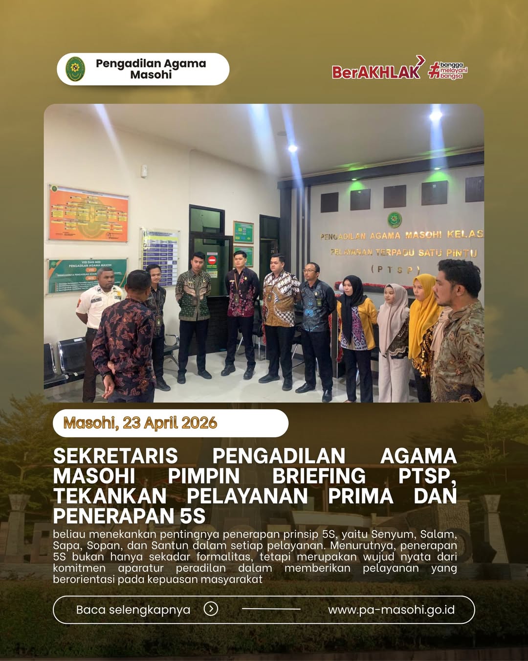 Masohi 23 April 2026 Pengadilan Agama Masohi kembali melaksanakan kegiatan briefing Pelayanan