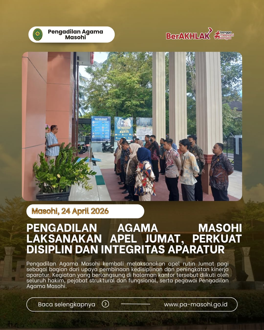 Masohi 24 April 2026 Pengadilan Agama Masohi kembali melaksanakan apel rutin Jumat pagi sebag