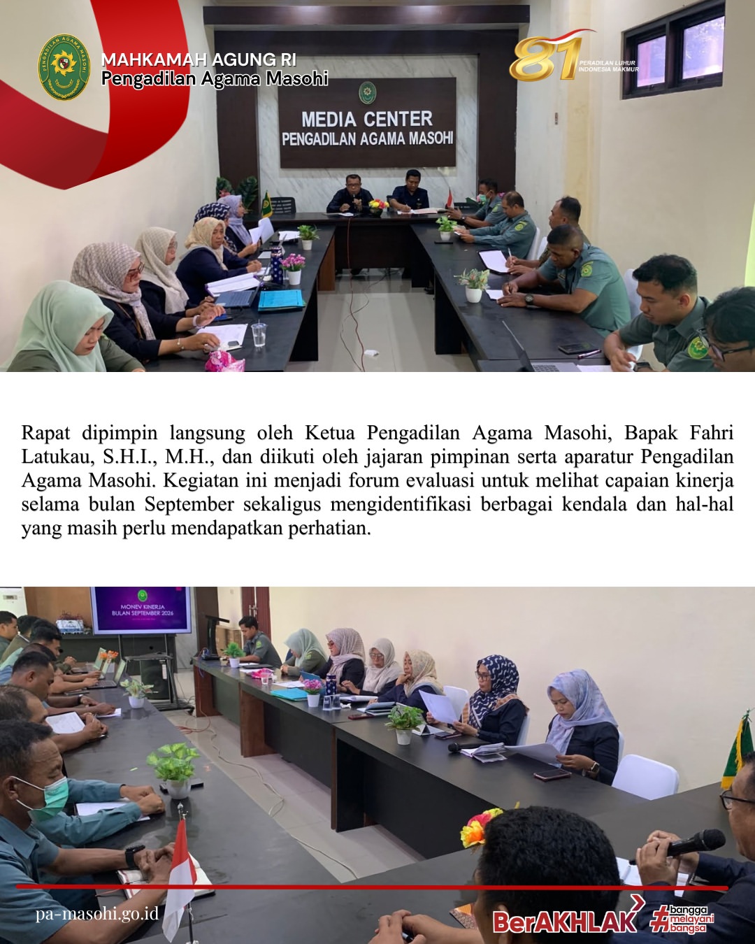 Masohi 06 Oktober 2026Pengadilan Agama Masohi melaksanakan Rapat Monitoring dan Evaluasi Mone 1